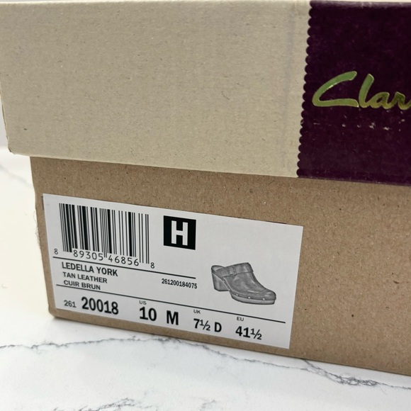 Clarks Ledella York Mules Heeled Tan Leather Slip On Women's Size 10 M - Picture 7 of 7